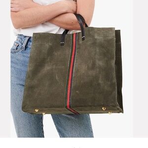 Clare V. Simple Stripe Army Green Nubuck Tote